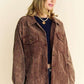 Davi & Dani Washed Corduroy Raw Hem Button Up Jacket