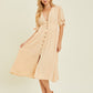 HEYSON Full Size Textured Linen V-Neck Button-Down Midi Dress