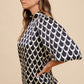 Annie Wear Tie Back Abstract Print Mock Neck Half Sleeve Blouse