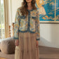 Annie Wear Floral Jacquard Denim Contrast Button Down Jacket