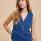 Annie Wear Button Down V-Neck Denim Vest