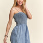 ADORA Smocked Spaghetti Strap Denim Romper