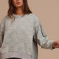 BiBi Mineral Washed Checkered Round Neck Denim Top