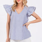 Ces Femme Striped V-Neck Ruffled Cap Sleeve Blouse