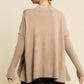 Davi & Dani Ribbed Side Slit V-Neck Sweater