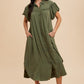 Annie Wear Mineral Washed Button Down Puff Sleeve Shirt Dress