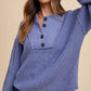 Annie Wear Half Button Ribbed Hem Sweater