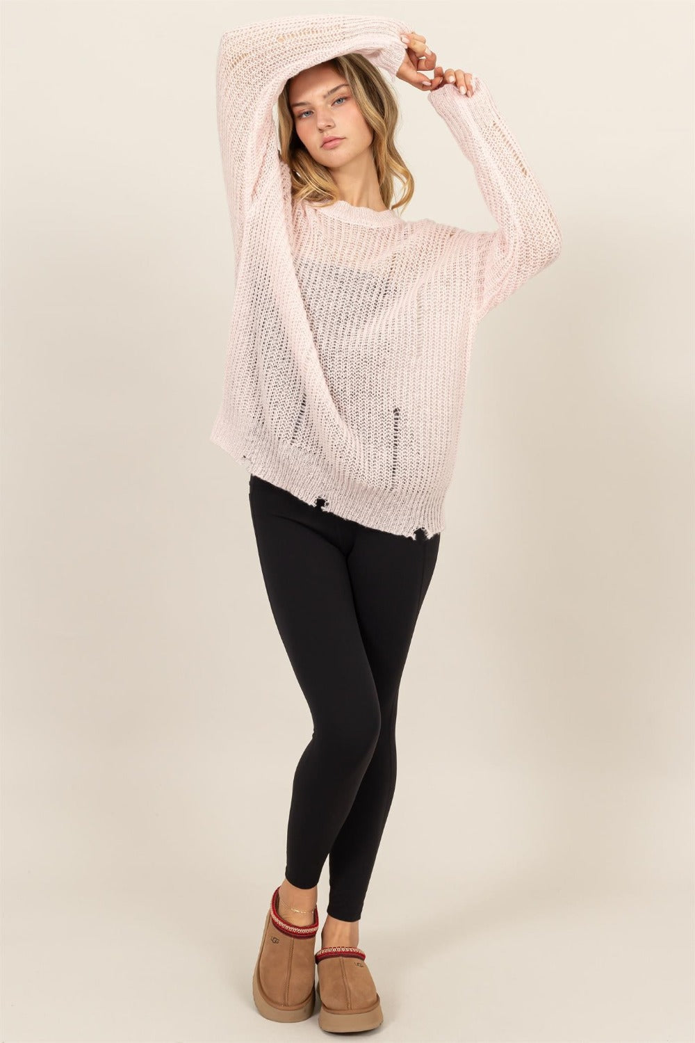 HYFVE Distressed Long Sleeve Knit Top