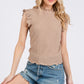 Ces Femme Texture Mock Neck Ruffle Cap Sleeve Blouse