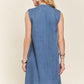 ADORA Notched Sleeveless Denim Dress with Pockets