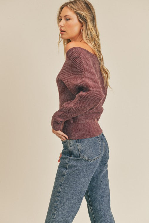 Ribbed Knit Dolman Sleeve Sweater