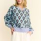 Davi & Dani Scale Jacquard Round Neck Drop Shoulder Sweater