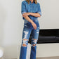 Distressed High Rise Ankle Relaxed Straight Jeans