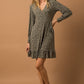 Long Sleeve Faux Wrap Ruffle Hem Dress