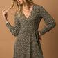 Long Sleeve Faux Wrap Ruffle Hem Dress