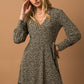 Long Sleeve Faux Wrap Ruffle Hem Dress