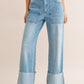 High-Waisted Wide Leg Cuffed Jeans