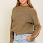 Marled Brown Raglan Sleeve Funnel Neck Sweater