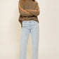 Marled Brown Raglan Sleeve Funnel Neck Sweater