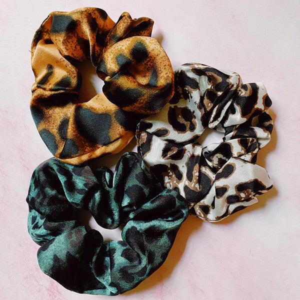 Leopard Satin Scrunch Set Of 3