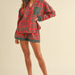 Annie Wear Contrast Plaid Long Sleeve Top and Shorts Set