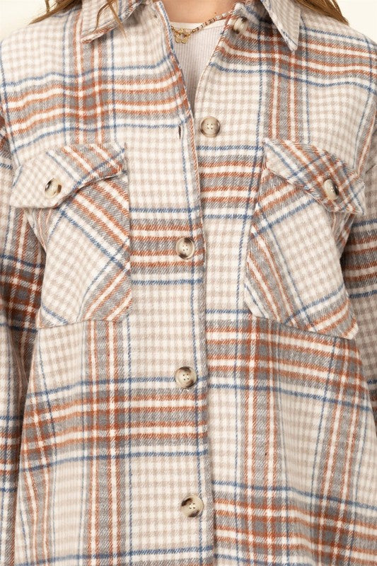 For Myself Checkered Print Button-Front Shacket