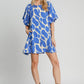 Umgee Two Tone Abstract Print Puff Sleeve Dress