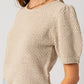 Puff Sleeve Round Neck Texture Sweater Top