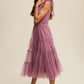 Smocked Ruffle Tiered Mesh Midi Maxi Dress