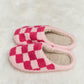 Melody Checkered Print Plush Slide Slippers