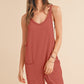 Side Pockets Pants Sleeveless V Neck Jumpsuit