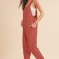 Side Pockets Pants Sleeveless V Neck Jumpsuit