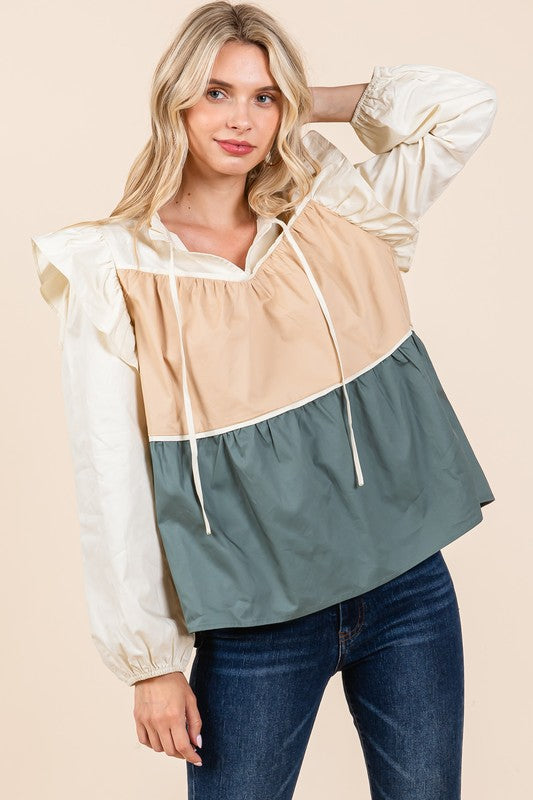 Tiered Color Block Blouse