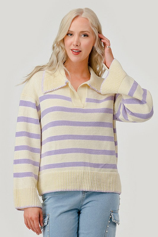 Stripe Pattern Knit Sweater