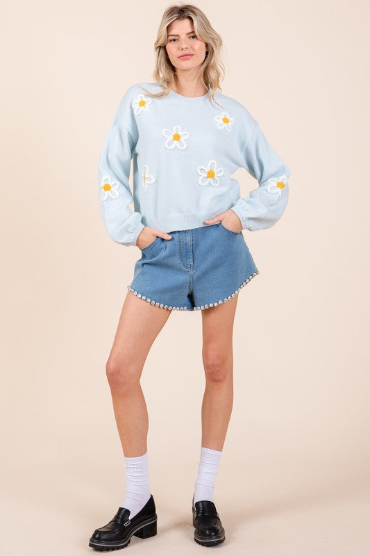 Floral Embroidered Knit Sweater