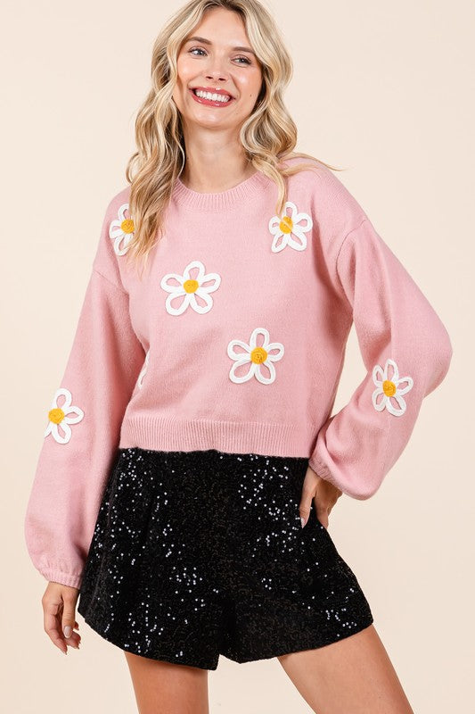 Floral Embroidered Knit Sweater