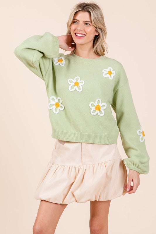 Floral Embroidered Knit Sweater