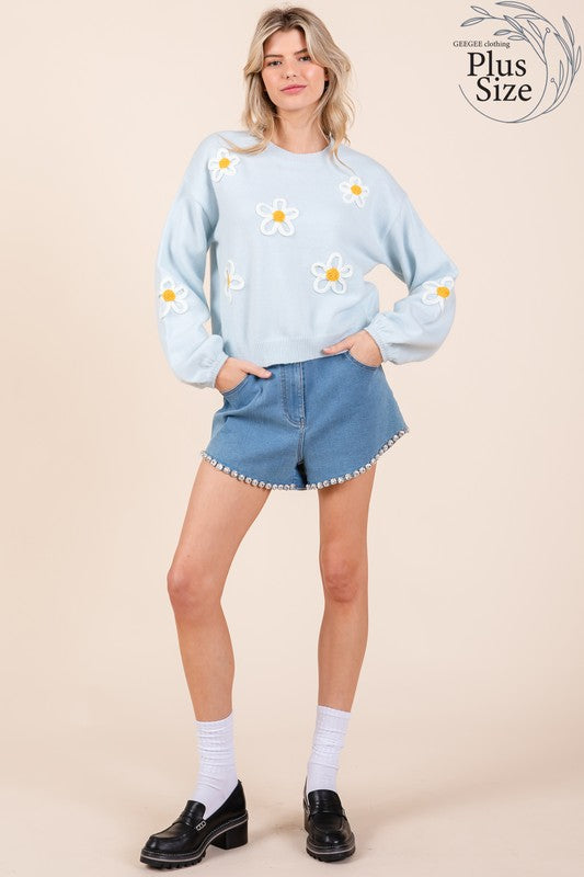 Plus Floral Embroidered Knit Sweater