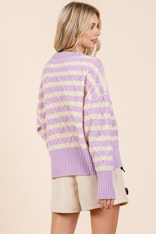 Plus Stripe Argyle Knit Sweater