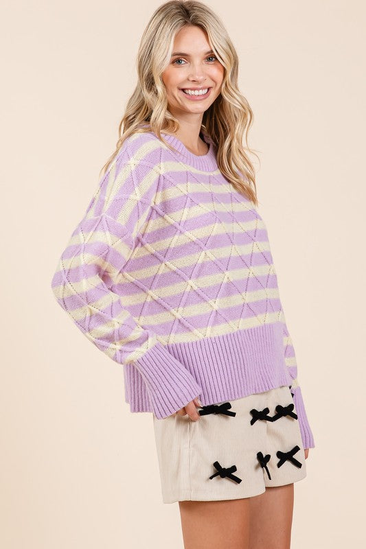 Plus Stripe Argyle Knit Sweater