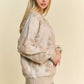 Davi & Dani Flower Texture Round Neck Dropped Shoulder Sweater