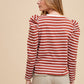 Annie Wear Striped Round Neck Puff Sleeve French Terry Top