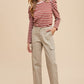 Annie Wear Striped Round Neck Puff Sleeve French Terry Top