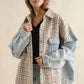 TWEED MIXED DENIM SHACKET WITH FRINGED HEM