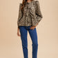 Annie Wear Tied Leopard Round Neck Peplum Blouse