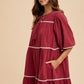 Annie Wear Tassel Contrast Trim Tie Neck Half Sleeve Tiered Dress