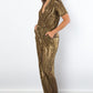 Be Stage Surplice Short Sleeve Pleated Foil Jumpsuit