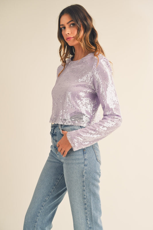 MABLE Shoulder Padded Sequin Crop Top