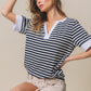 BiBi Contrast Striped Notched Knit Top