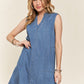 ADORA Notched Sleeveless Denim Dress with Pockets